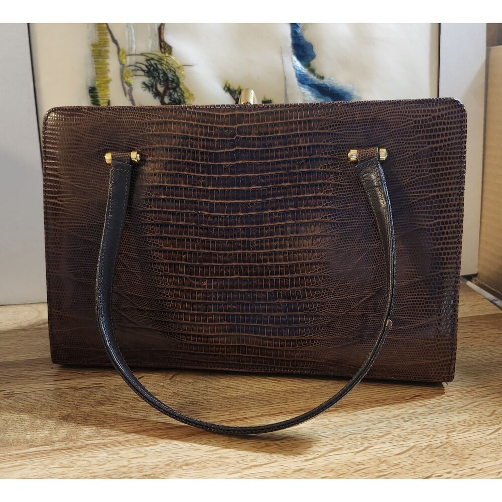Reptile Leather '50s Bellestone Vintage Handbag Brown  Alligator Crocodile - Picture 2 of 16